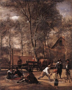 the painter jan asselyn Painting - Skittle Players Outside An Inn Dutch genre painter Jan Steen